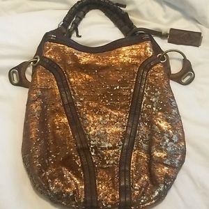 Copper Gold Changing Sequin Leather Purse